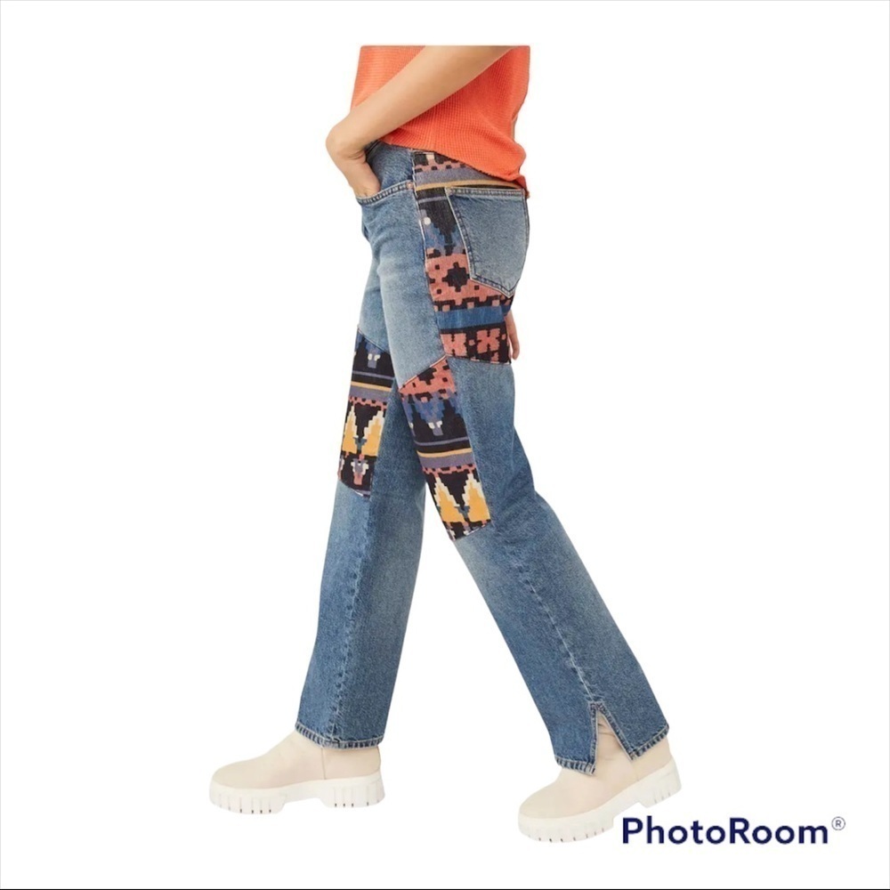 Free People Patchwork Straight Leg Jeans Size 26 Boho Festival Denim - Picture 8 of 13